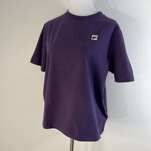 Fila Womens Tee L T-Shirt Purple Short Sleeve Crew Neck Jersey Logo Patch Grape